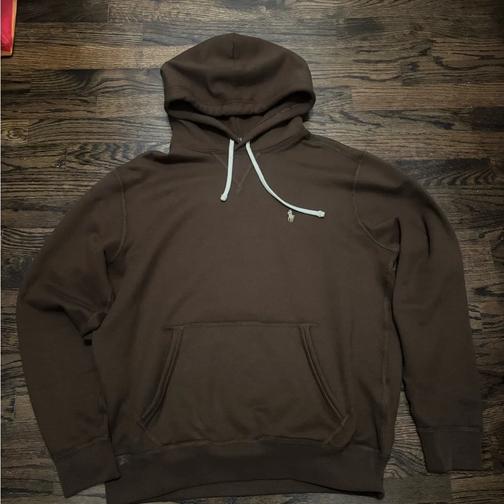Ralph Lauren Chocolate Hoodie with Cream Logo - Picture 2 of 4